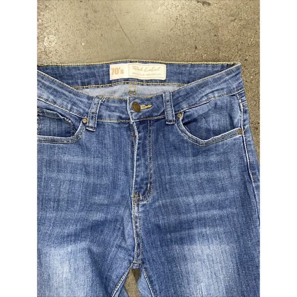 70's Pink Label Social Club New York Torn Blue Jeans Flared Juniors Size 7 - Picture 3 of 4